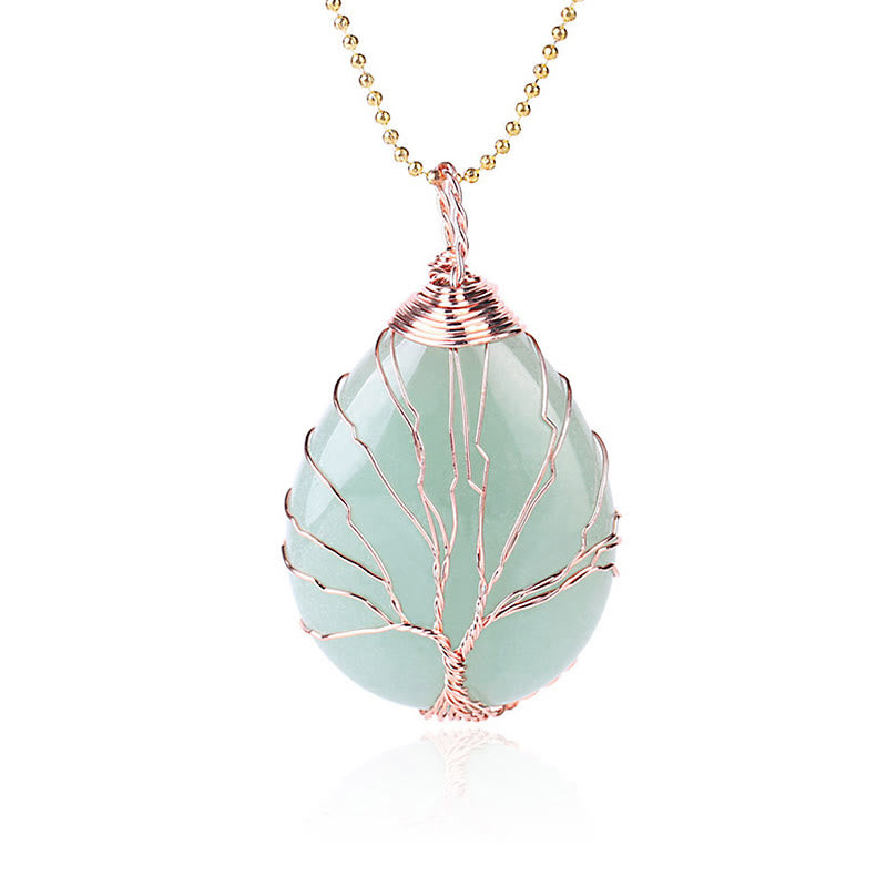 Buddha Stones Natural Quartz Crystal Tree Of Life Healing Energy Necklace Pendant - Green Aventurine Rose Gold Tree - image 6