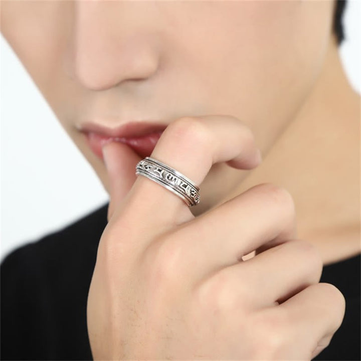 Buddha Stones Tibetan Om Mani Padme Hum PiXiu Engraved Wealth Luck Rotatable Ring - image 6