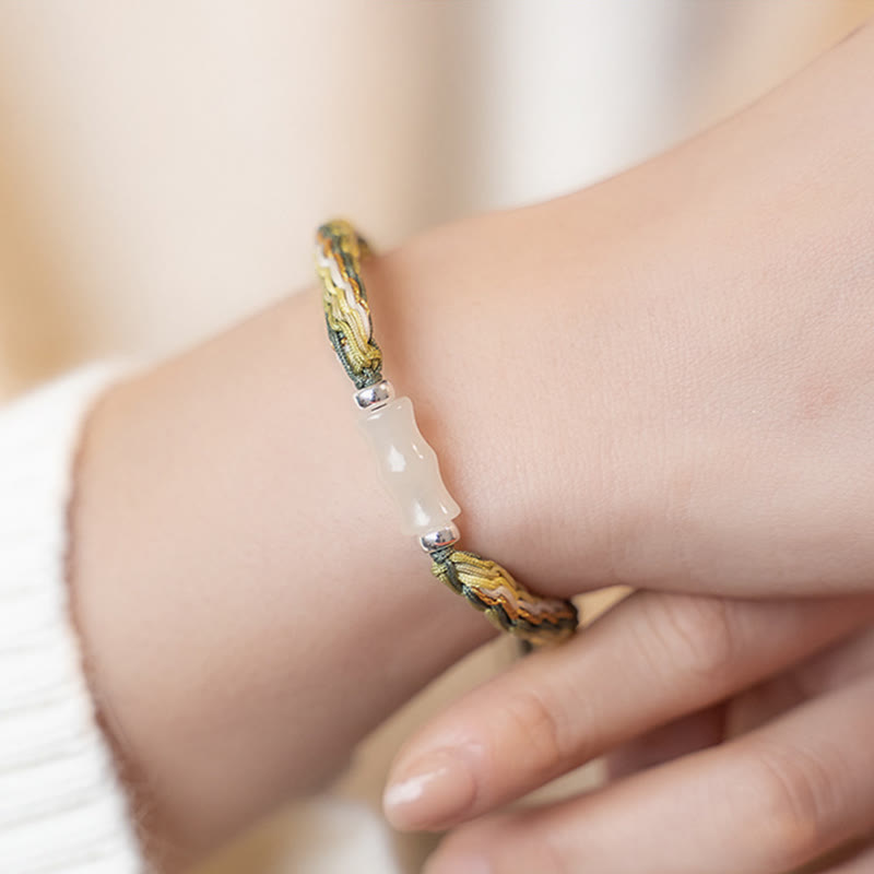 Buddha Stones White Jade Bamboo Reincarnation Knot Wealth Luck Strength String Bracelet - image 13