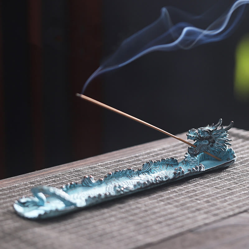 Buddha Stones Auspicious Dragon Strength Alloy Incense Burner Decoration - 24.5*4.5*3.7cm - image 0
