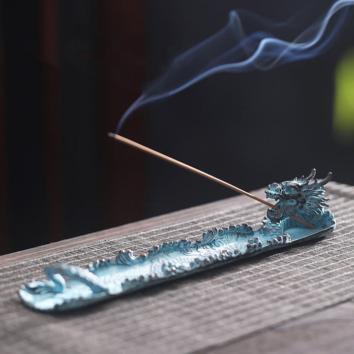 Buddha Stones Auspicious Dragon Strength Alloy Incense Burner Decoration - 24.5*4.5*3.7cm - image 0