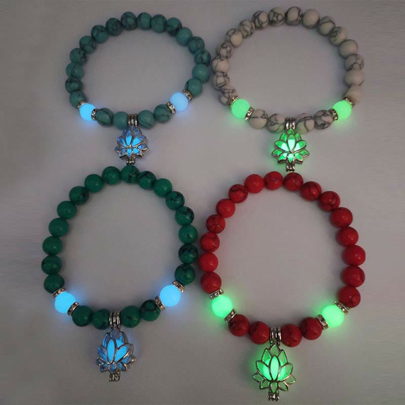 Buddha Stones Tibetan Turquoise Glowstone Luminous Bead Lotus Protection Bracelet - image 33