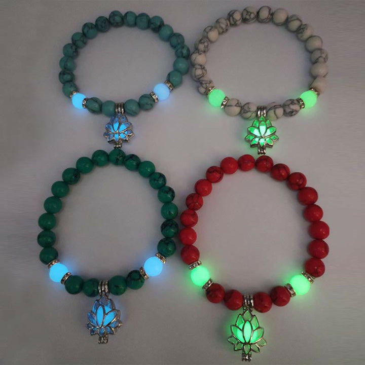 Buddha Stones Tibetan Turquoise Glowstone Luminous Bead Lotus Protection Bracelet - image 33