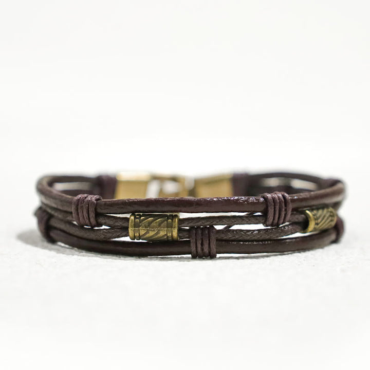 Buddha Stones Vintage Leather Wrist Band Brown Rope Layered Bracelet Bangle - Dark Brown Thread - image 3