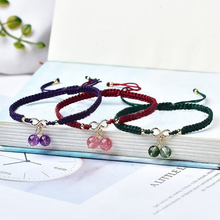 Buddha Stones Natural Strawberry Quartz Amethyst Green Phantom Bead Positive Bracelet - image 2