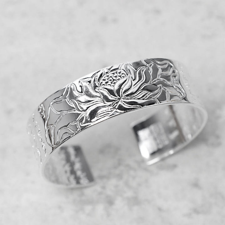 Buddha Stones Tibetan Lotus White Copper Luck Bracelet - Transparent Engraving - image 10