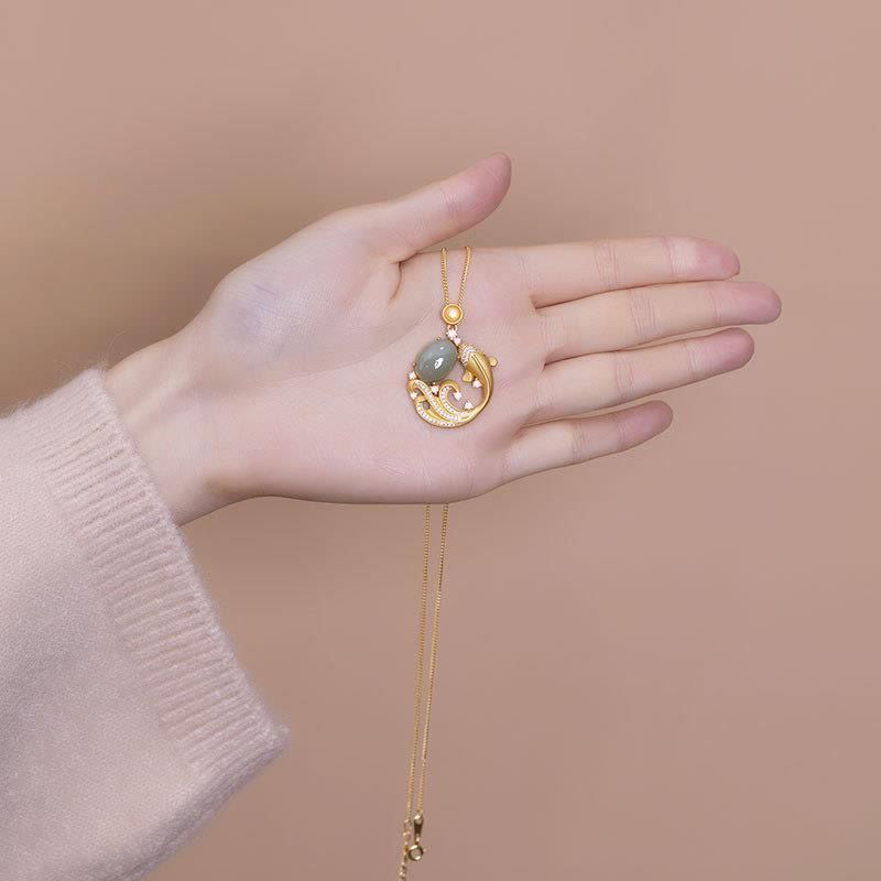 Buddha Stones Cyan Jade Koi Fish Healing Calm Necklace Pendant - image 3