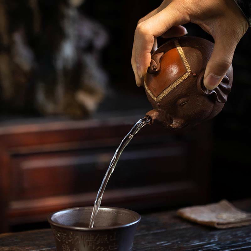 Buddha Stones Cute Elephant Auspicious Clouds Purple Clay Ceramic Teapot - image 1