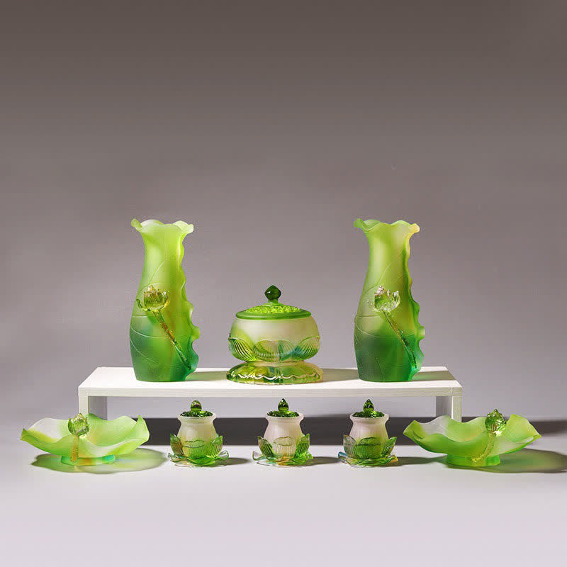 Buddha Stones Feng Shui Lotus Handmade Liuli Crystal Art Piece Home Office Offering Decoration - image 0
