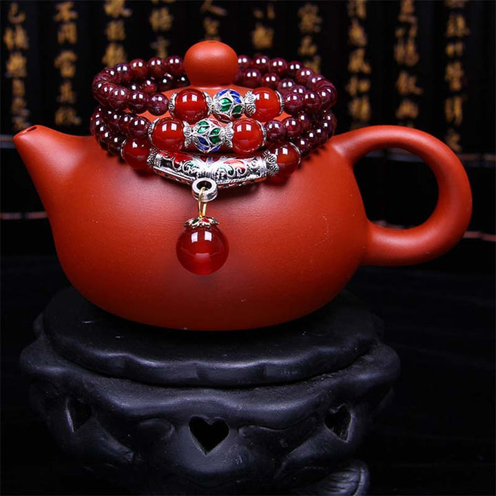 Buddha Stones Natural Garnet Red Agate Blessing Healing Bracelet Necklace Pendant - image 1
