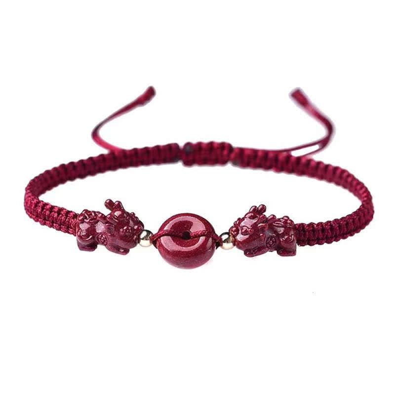 Buddha Stones Cinnabar PiXiu Blessing Copper Coin Peace Buckle Red String Bracelet - Peace Buckle(Bracelet Size 13-23cm) - Child (1-14 years old) - image 5