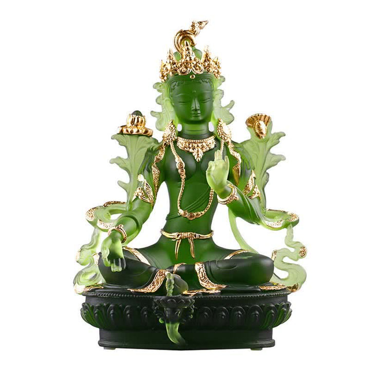 Buddha Stones Bodhisattva Green Tara Handmade Liuli Crystal Art Piece Protection Home Office Statue Decoration - 16*9.5*22cm - Gold Green Tara - image 19