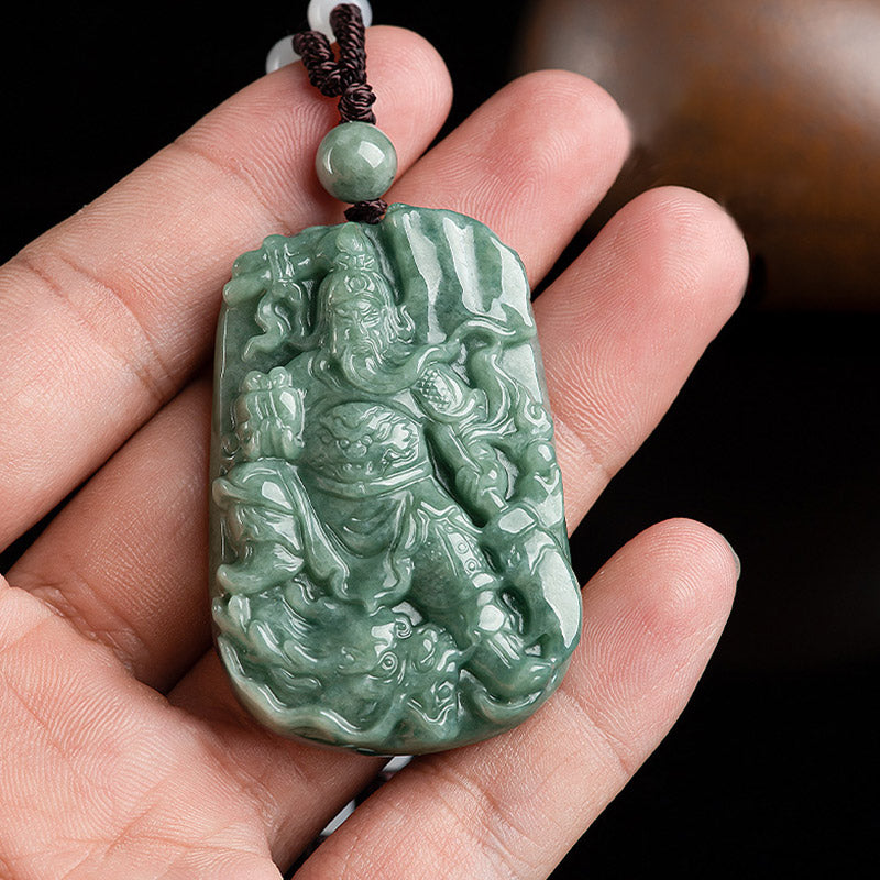 Natural Jade Guan Gong Amulet Wealth Necklace Pendant - image 4