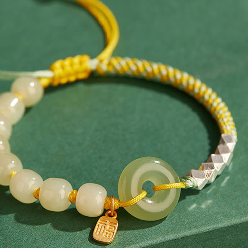 Buddha Stones 925 Sterling Silver Hetian Jade Peace Buckle Beaded Luck Happiness Charm Bracelet - image 6