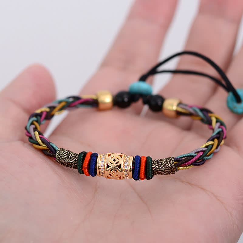 Buddha Stones Tibetan Handmade Eight Thread Knot Copper Coin Luck Weave String Bracelet - image 3