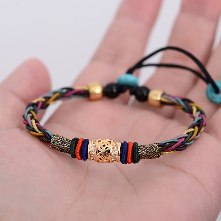 Buddha Stones Tibetan Handmade Eight Thread Knot Copper Coin Luck Weave String Bracelet - image 3