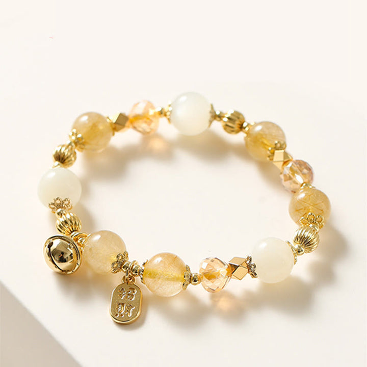 Buddha Stones 14K Gold Plated Golden Rutilated Quartz Wealth Bell Lucky Fortune Charm Bracelet - image 7