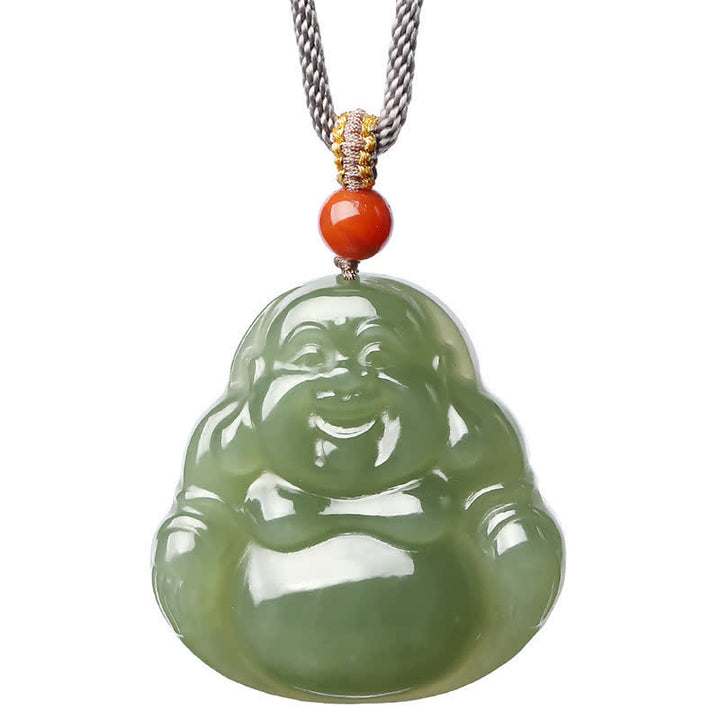 Buddha Stones Laughing Buddha Hetian Jade Abundance Necklace String Pendant - image 10
