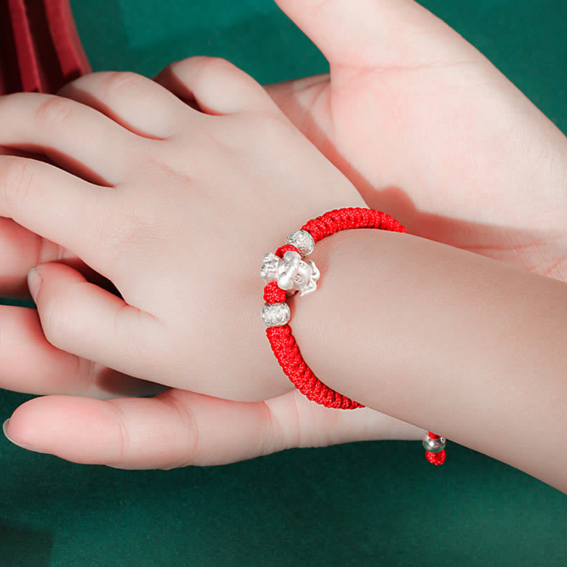 Buddha Stones 999 Sterling Silver Chinese Zodiac Red Rope Luck Handcrafted Kids Bracelet - image 15