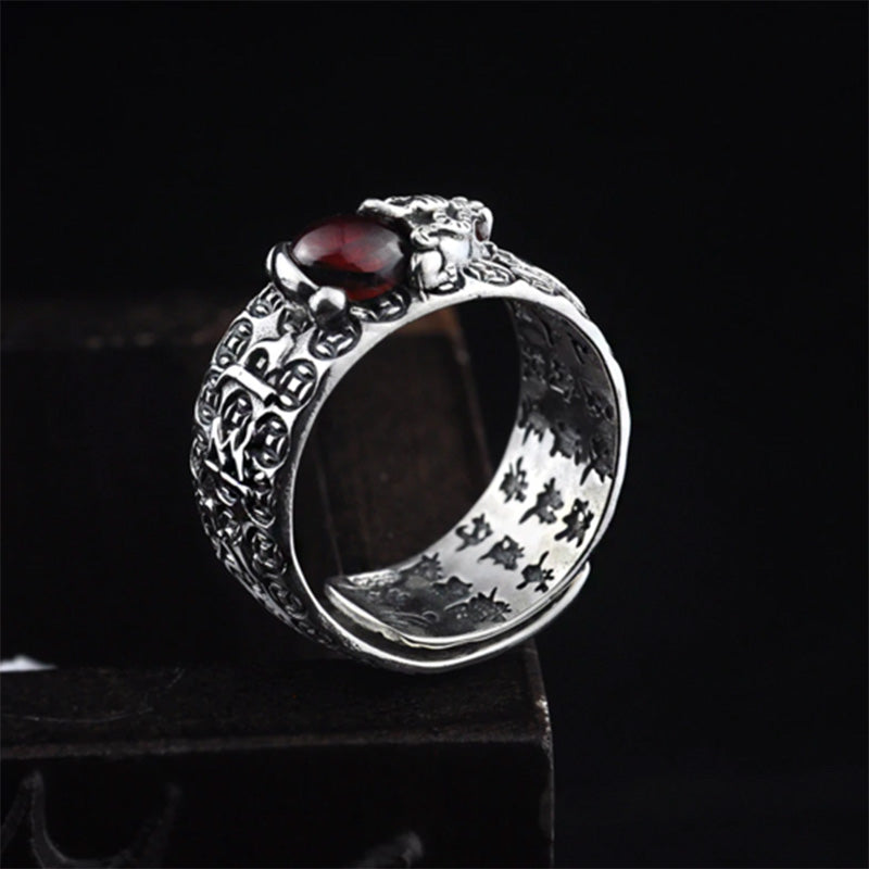 Buddha Stones FengShui PiXiu Red Garnet Wealth Ring - image 2