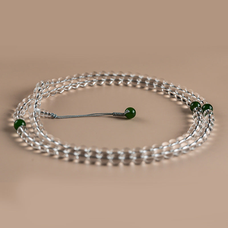 Buddha Stones 108 Beads White Crystal Jade Meditation Bracelet Mala - image 11