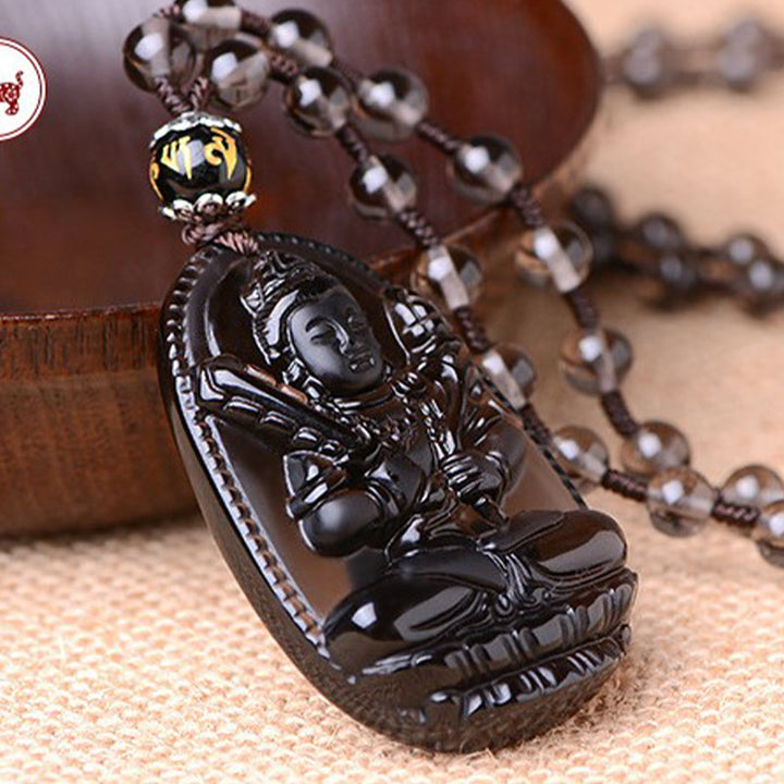 Buddha Stones Chinese Zodiac Obsidian Protection Necklace - L-Ox & Tiger - image 2