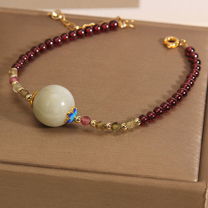 Buddha Stones Garnet Jade Bead Peace Buckle Protection Bracelet - image 2