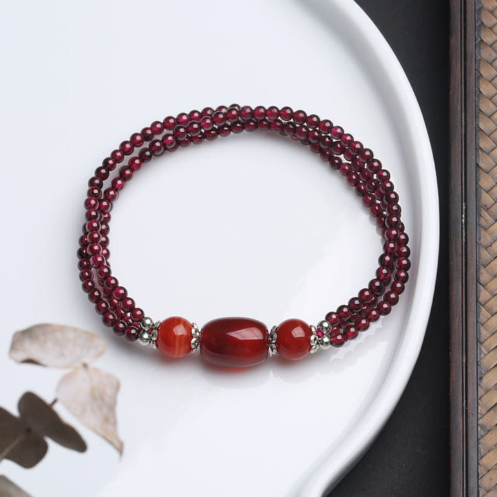 Buddha Stones Natural Garnet Red Agate Protection Triple Layer Bracelet - Garnet&Red Agate - image 0