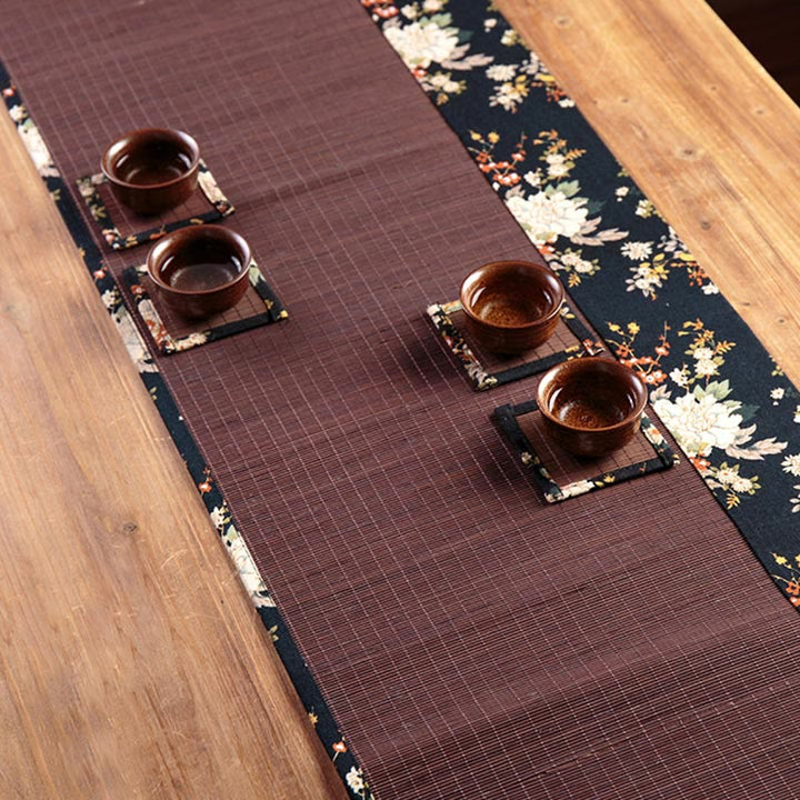 Buddha Stones Vintage Peony Flower Blossom Bamboo Cup Mat Pad Tea Cup Coaster Kung Fu Tea Mat - image 11