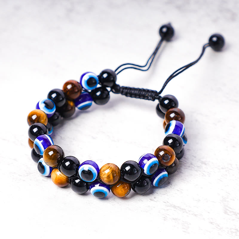 Buddha Stones Evil Eye Hematite Tiger Eye Protection Beaded Bracelet - image 9