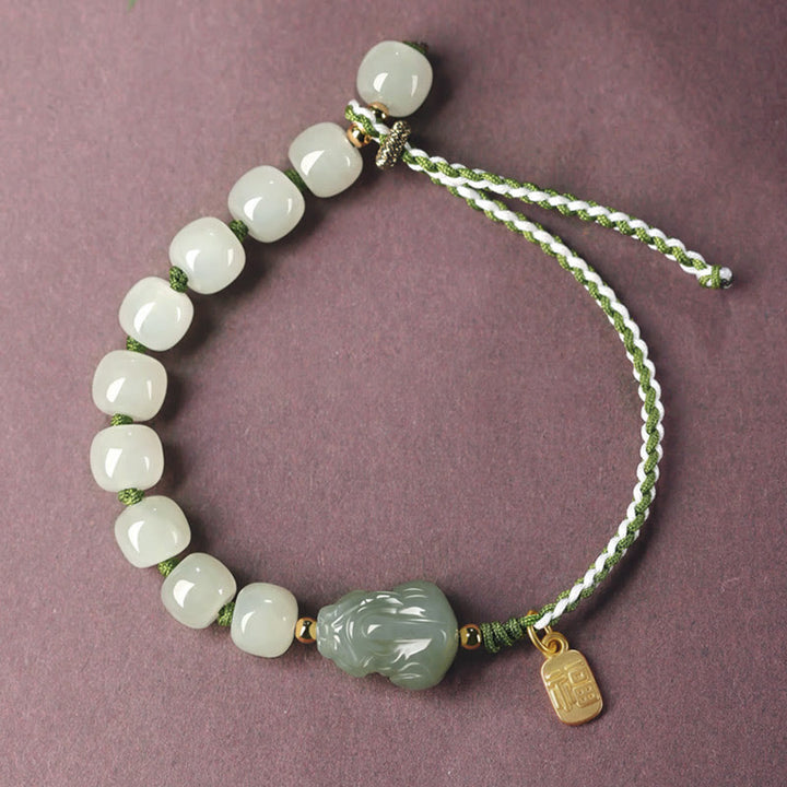 Buddha Stones Natural Hetian Jade PiXiu Luck Fu Character String Bracelet - image 7