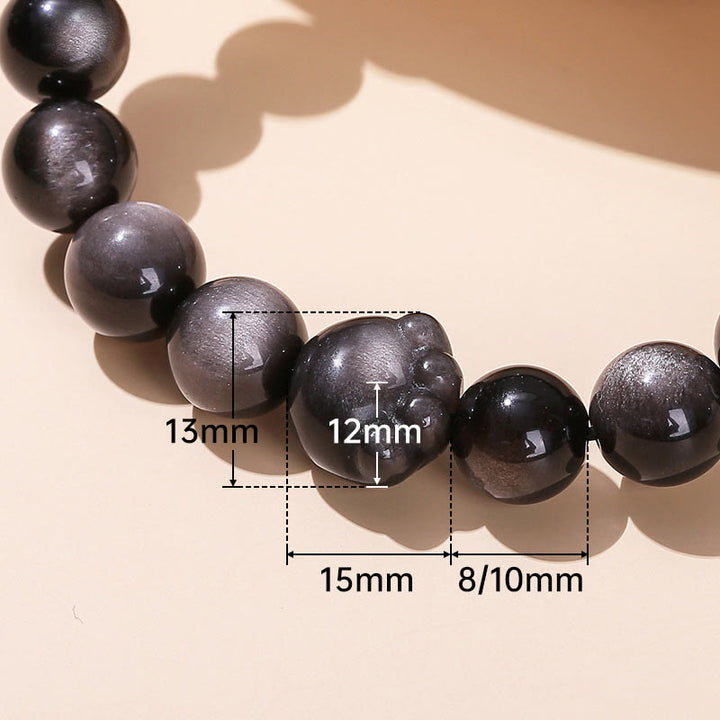 Buddha Stones Natural Gold Sheen Obsidian Silver Sheen Obsidian Cute Cat Paw Claw Wealth Bracelet - image 9