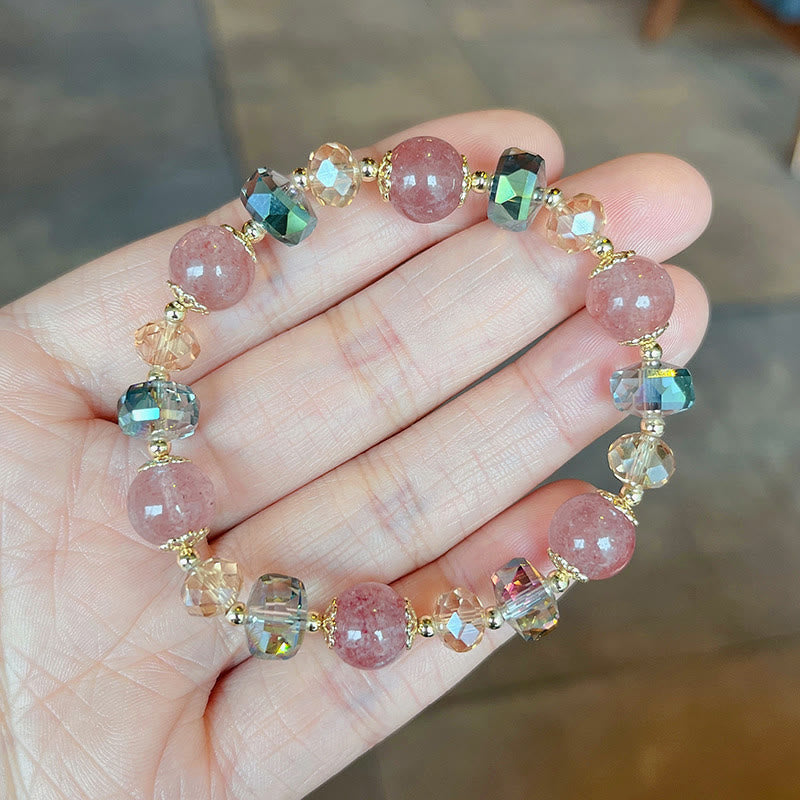Buddha Stones Natural Strawberry Quartz Colorful Crystal Positive Bracelet - image 8