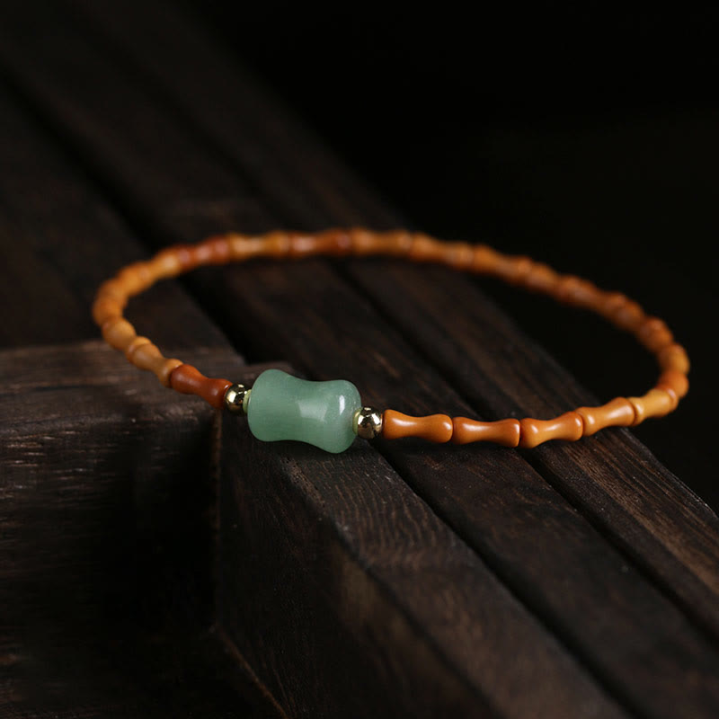 Buddha Stones Natural Olive Pit Green Aventurine Bamboo Pattern Luck Bracelet - image 1