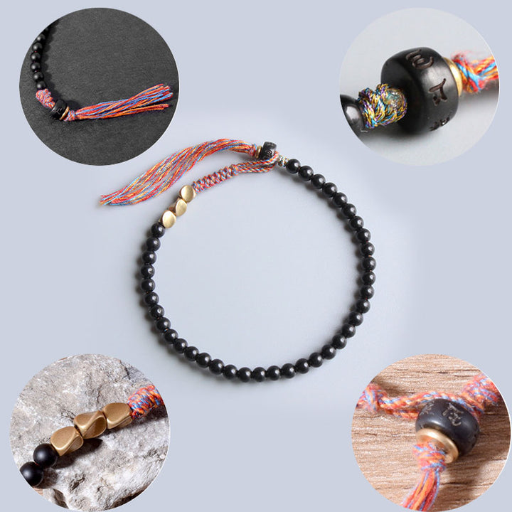 Buddha Stones Handmade Tibetan Black Onyx Tassel Bracelet - image 9
