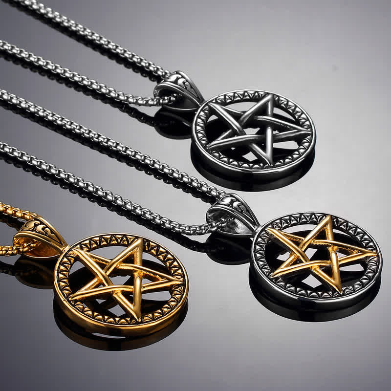 Pentagram Titanium Steel Balance Necklace Pendant - image 1