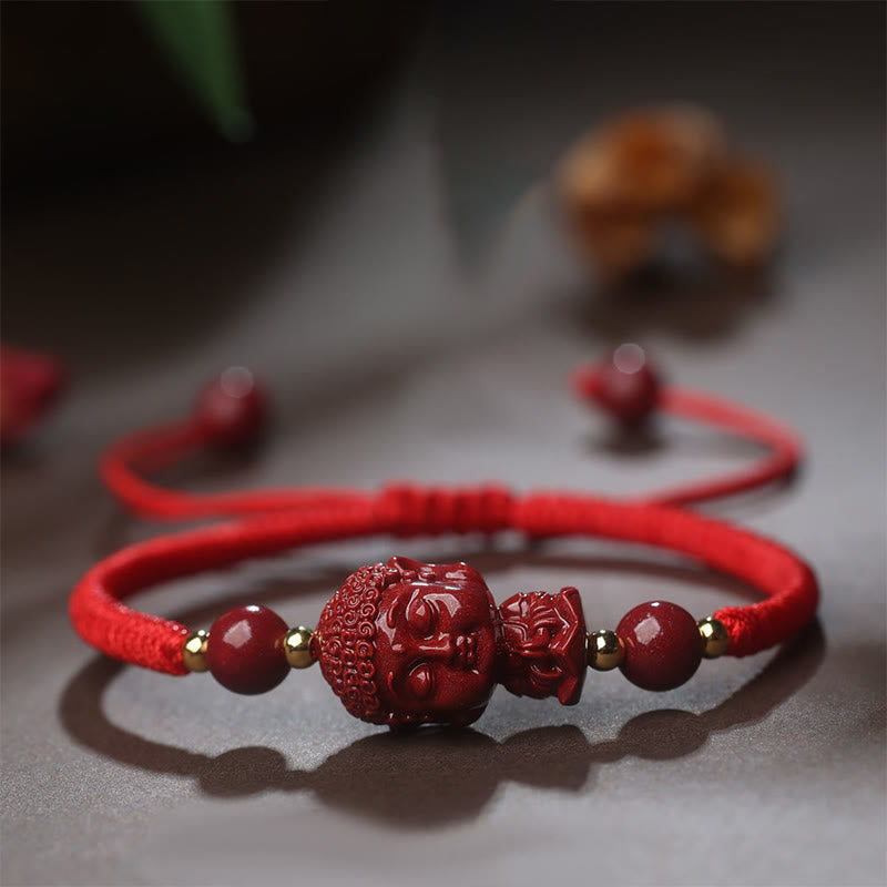 Buddha Stones Chinese Zodiac Natal Buddha Cinnabar Amulet Blessing String Bracelet - image 1