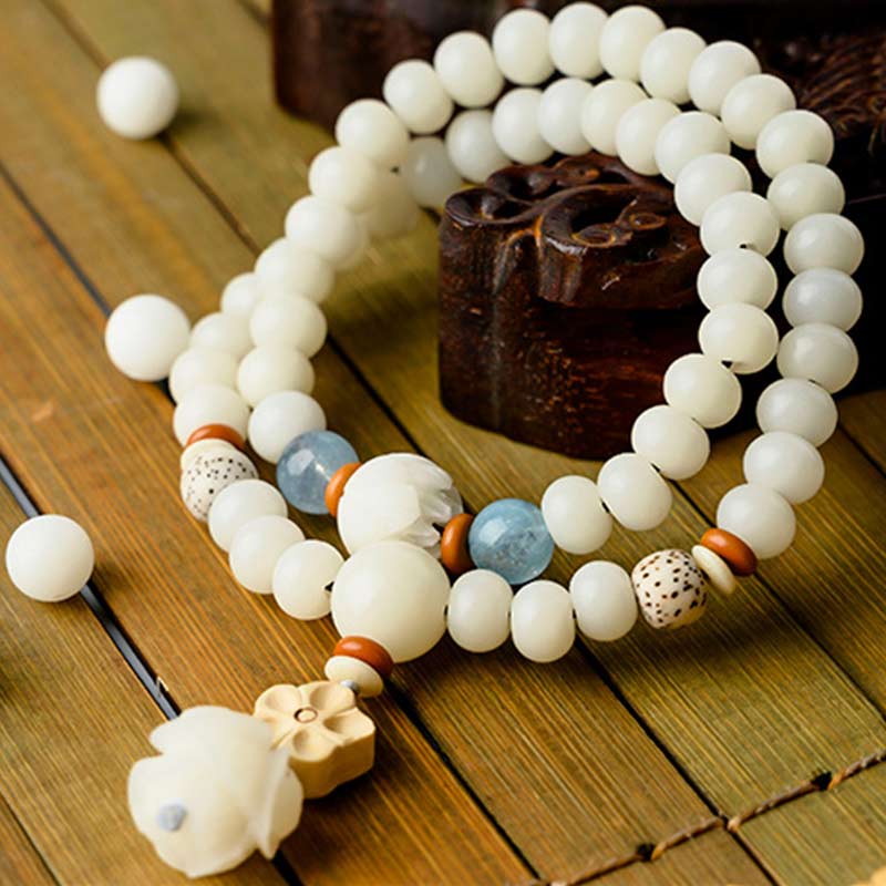 Buddha Stones Tibetan White Jade Bodhi Lotus Blessing Bracelet - image 3