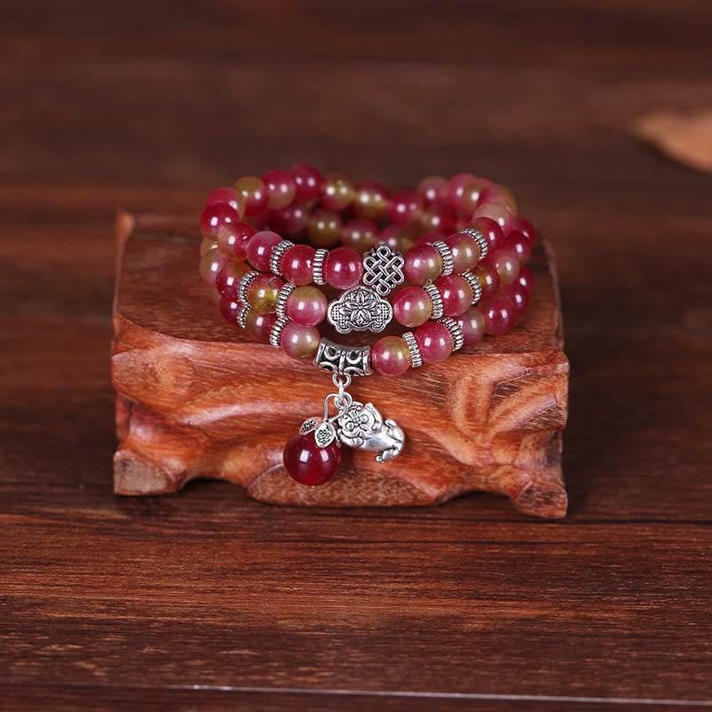 Buddha Stones Natural Watermelon Tourmaline PiXiu Elephant Positive Triple Wrap Bracelet - image 6