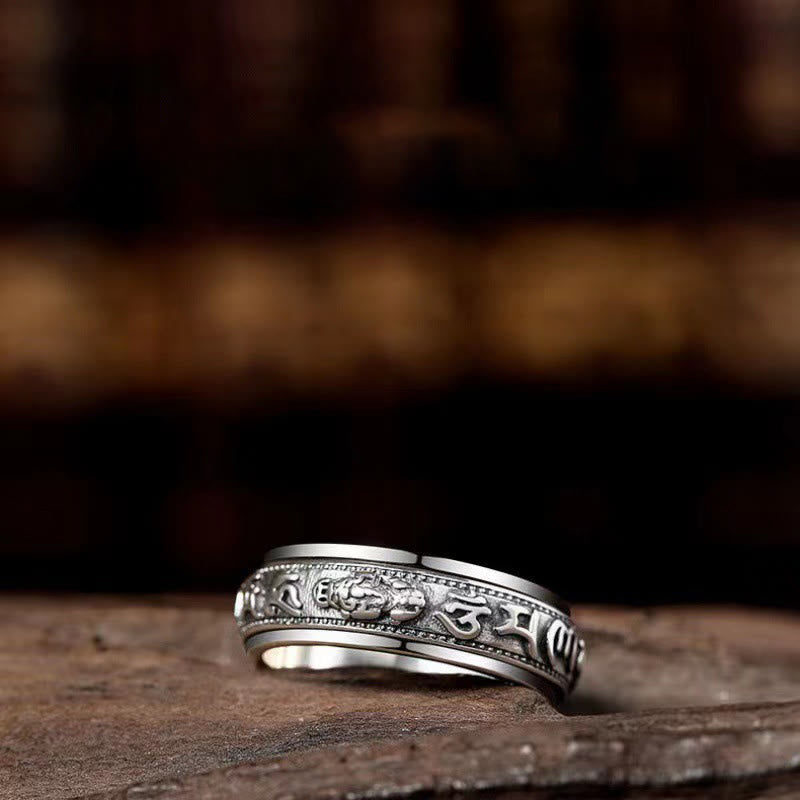 Buddha Stones Tibetan Om Mani Padme Hum PiXiu Engraved Wealth Luck Rotatable Ring - image 4