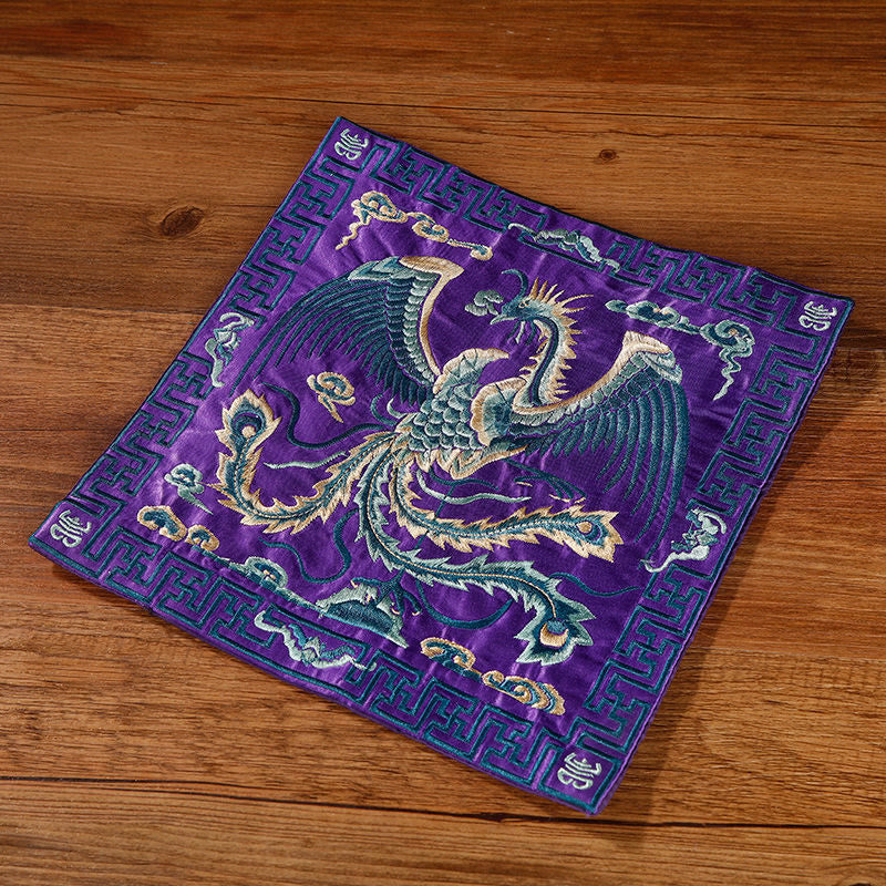 Buddha Stones Crane Phoenix Dragon Kirin Embroidered Cup Mat Pad Tea Cup Coaster Square Kung Fu Tea Mat - Purple Phoenix - image 17