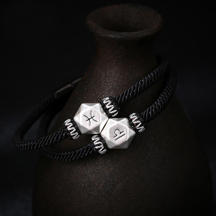 Buddha Stones 999 Sterling Silver 12 Constellations of the Zodiac Protection Handmade String Bracelet - image 0