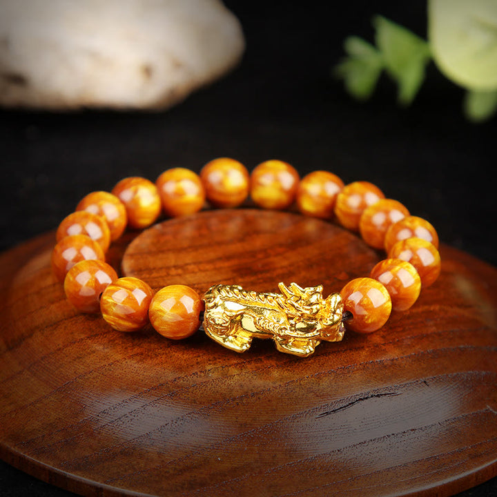 Buddha Stones Lucky Golden Tiger Eye Abundant Pixiu Bracelet - image 1