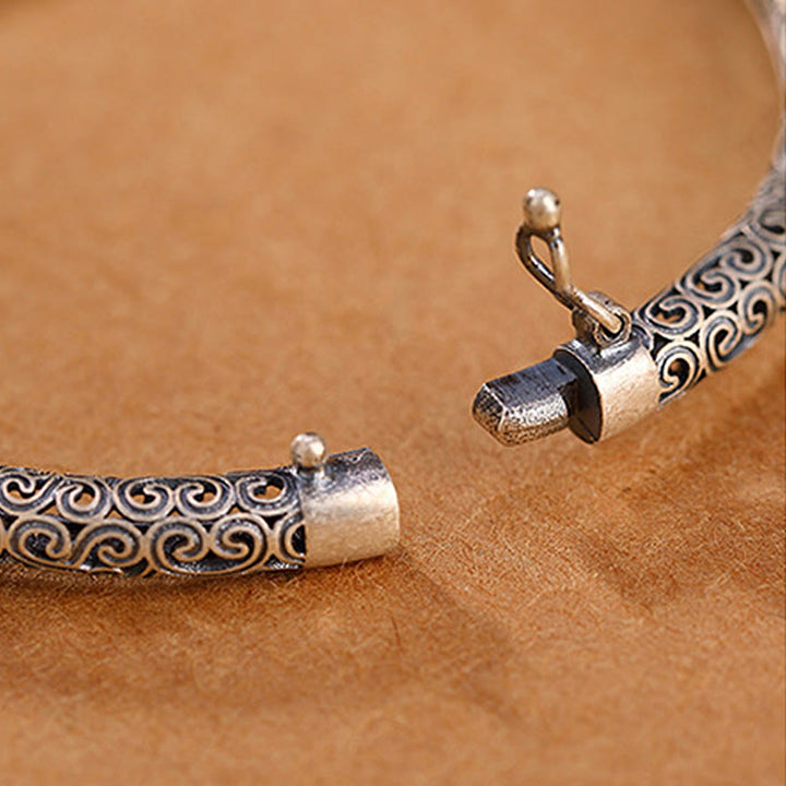 Vintage Tang Dynasty Flower Design Engraved Red Agate Copper Luck Bracelet Bangle - image 13