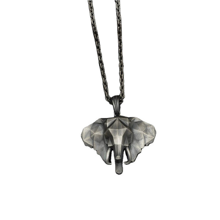 Elephant Pewter Titanium Steel Strength Necklace Pendant - Black - image 0