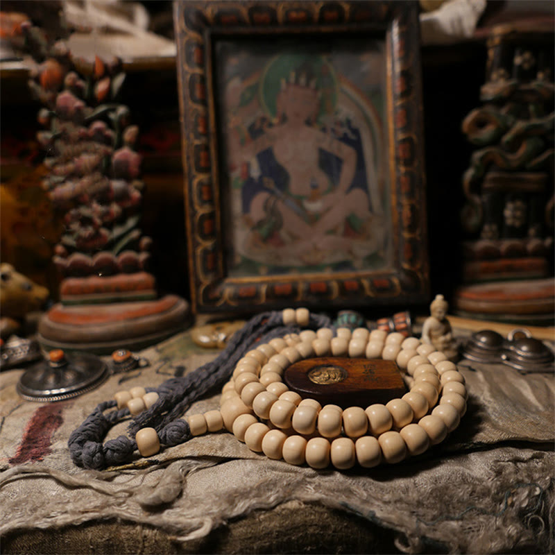Buddha Stones 108 Mala Beads Abelia Biflora Wood Warding Off Evil Spirits Wrist Mala - 10*8mm*108 - image 0