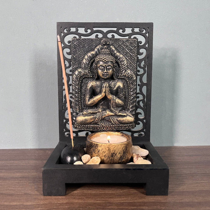 Buddha Stones Buddha Compassion Serenity Home Resin Prayer Altar Decoration - Small Meditation Buddha 11.4*16.8cm - image 4