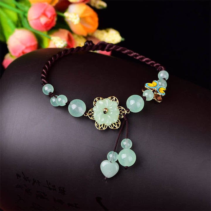 Buddha Stones Flower Jade Butterfly Luck Abundance Charm Anklet - image 0
