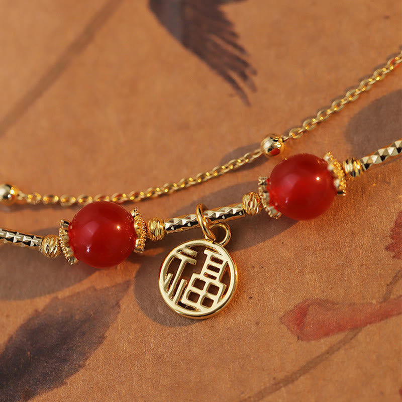 Buddha Stones Red Agate Fu Character Charm Self-acceptance Bracelet - image 5