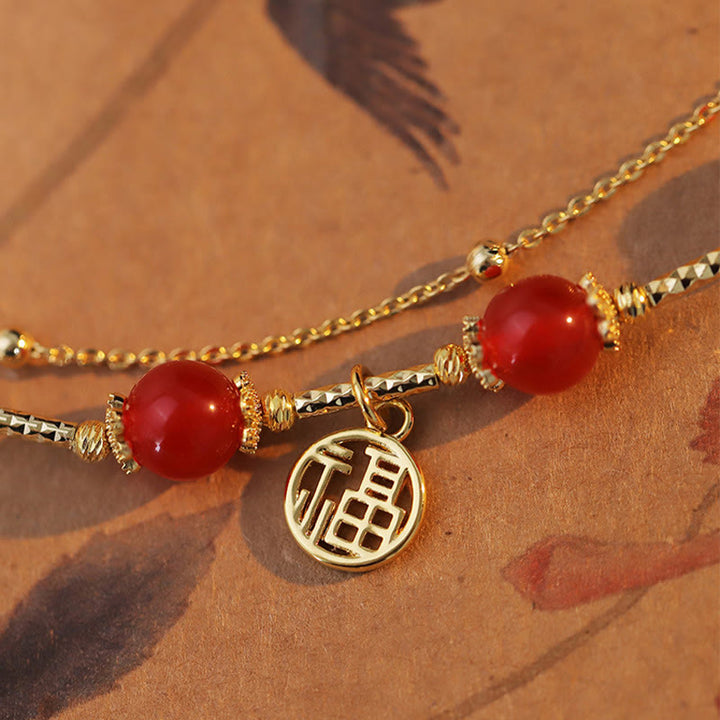 Buddha Stones Red Agate Fu Character Charm Self-acceptance Bracelet - image 5